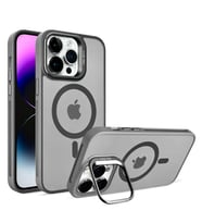 Apple iPhone 15 Plus Uyumlu Magsafe Stantlı Premium Kılıf Lens Hediye (Gri)