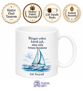 Yelkenli Temalı Baskılı Kupa Bardak Deniz Hediye Özel Tasarım Porselen Mug
