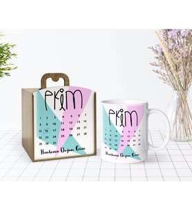 BK Gift Kişiye Özel Ahşap Kutuda Tarihli Doğum Günü Tasarımlı Beyaz Kupa Bardak-3