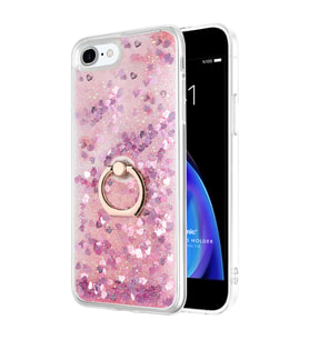 Microsonic Apple iPhone SE 2022 Kılıf Glitter Liquid Holder Pembe