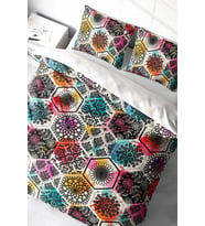 Lastikli Çarşaflı %100 Pamuk Saten Çift Kişilik Nevresim Takımı Patchwork Tiles