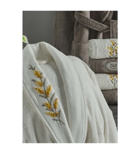 Dantela Premium Daisy 6 Parça Pamuk Aile Bornoz Seti-Krem Bej