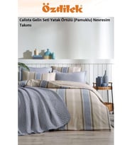 Özdilek Calista 7 Parça Yatak Örtülü (Pamuklu) Gelin Seti-Mavi