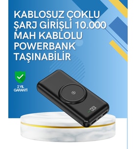iPhone ve Android Uyumlu 10000mAh Powerbank – Hem Kablolu Hem Kablosuz