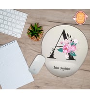 Kişiye Özel Baş Harf Çiçek Desenli Mousepad Bilek Destekli