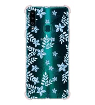 Samsung Galaxy  A20s Uyumlu Köşe Korumalı Antişok Kapak Floral Mavi Tasarımlı Şeffaf  Kılıf