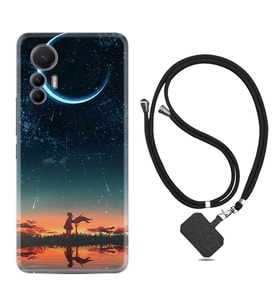 Xiaomi 12 Lite Kılıf Silikon Boyun Askılı İpli Desenli Silikon Ay ve Kız 1720