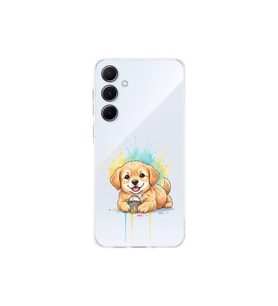 Samsung Galaxy A55 ile Uyumlu Splash Köpek Tasarımlı Şeffaf Silikon Kılıf