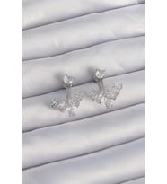 Pirinç Gümüş Renk Zirkon Taşlı V Model Küpe 5886 - SSSSSS1232-6547
