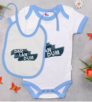 BK Kids Darlandum Tasarımlı Mavi Bebek Body Zıbın ve Mama Önlüğü Hediye Seti-1