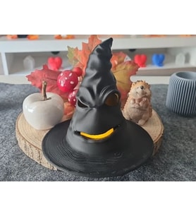 3D Baskı Cadı Şapkası Tealight Mumluk Işıklı Yüz Detaylı Cadılar Bayramı Feneri Masa Süsü Siyah