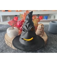 3D Baskı Cadı Şapkası Tealight Mumluk Işıklı Yüz Detaylı Cadılar Bayramı Feneri Masa Süsü Siyah