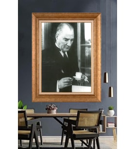 Altın Varaklı Çerçeveli Paspartulu Atatürk Tablo DC1584 (Gold)
