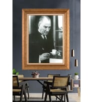 Altın Varaklı Çerçeveli Paspartulu Atatürk Tablo DC1584 (Gold)