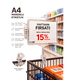 A4 Mandallı Fiyatlık Etiketlik Sepet Raf Askılık Fiyat Etiketi Çerçeveli Market Mağaza Şeffaf