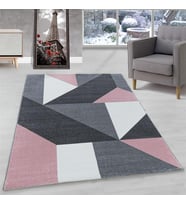 Modern Geometrik desenli Halı yumuşak Pembe Gri Siyah Beyaz renklerde (Gri - Pembe)