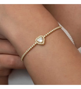 Gümüş Gold Kalpli Su Yolu Bileklik SL8932