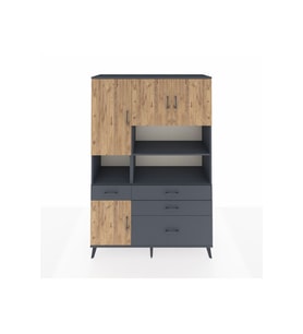 Hyperion Dolap 9 Raflı 4 Çekmeceli 4 Kapaklı 132x44x195 Antrasit-Çam/Antrasit