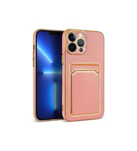 Apple iPhone 12 Pro Uyumlu Kılıf Zore Bark Kartlıklı Kapak (Rose Gold Altın)
