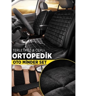 Skoda Kodiaq Siyah Renk Tay Tüyü Cepli & Terletmez Sırtlı Oto Koltuk Minder Seti - Koltuk Koruma Kılıfı (ÖN & ARKA TAM SET)