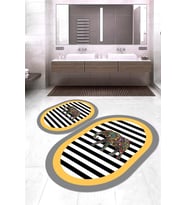 Dijital Baskılı Kaymaz Taban Yıkanabilir Oval 2'li Klozet Takımı Banyo Paspası NOKZ-HS-533 (Sarı)