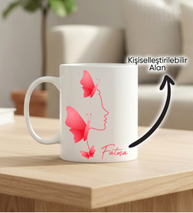 Kişiye Özel Kupa - Kelebekli Kadın Silüeti
