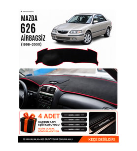 MAZDA 626 AİRBAGSİZ (1998-2000) Uyumlu Torpido Örtüsü Torpido Kılıfı - Siyah Kırmızı