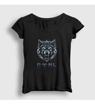 Presmono Kadın Siyah Göktürk Türk Yazılı Kurt Bozkurt T-Shirt 475093tt