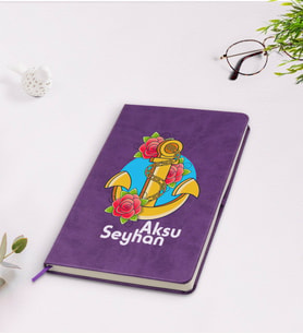 BK Gift Kişiye Özel Çapa Tasarımlı Mor Termo Deri Defter Model 4