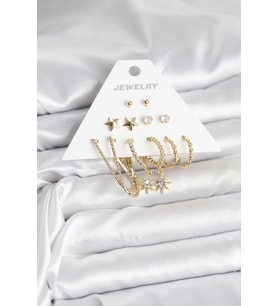 6 Çift Kadın Küpe Seti Gold Renk - TJ-BKP11318
