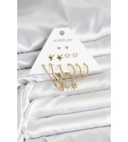 6 Çift Kadın Küpe Seti Gold Renk - TJ-BKP11318
