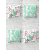Line Art Yaprak Geometri ve Love Gizli Fermuarlı Kırlent Kılıfı Koltuk Yastık Kılıfı Takım(4ADET) (Mint)