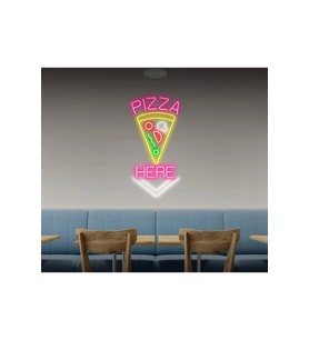 PIZZA HERE Yazılı ve Şekilli Neon Tabela