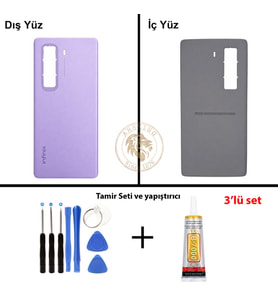 Infinix Hot 50 Pro Plus Mor Uyumlu Arka Kapak + Yapıştırıcı ve Vida Seti Arka Cam Batarya Pil Kapağı
