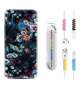 Huawei P20 Lite Mate 10 20 Lite Pro P40 Lite KılıfKablo Koruma Spiral Silikon Great Flowers 1304