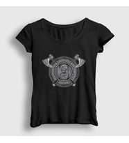 Presmono Kadın Siyah Fenrir Shield Vikings T-Shirt 349449tt
