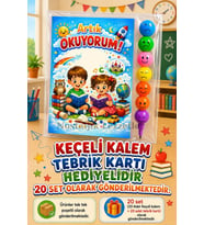 20 Set Yeni Okumayı Öğrenen Öğrencilere Hediye Artık Okuyorum Yazılı 1. Sınıf Hatırası Keçeli Kalem Tebrik Kartı Hediyeli