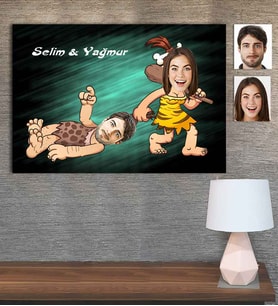 Kişiye Özel Karikatür Baskılı Ahşap Tablo Sevgili-3 30x40