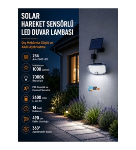 Kumandalı Solar Hareket Sensörlü LED Duvar Lambası 1000 Lümen 7W 254 SMD Dış Mekan Bahçe Aydınlatma 490 cm Kablolu Güneş Enerji 10 Saat