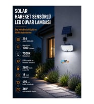 Kumandalı Solar Hareket Sensörlü LED Duvar Lambası 1000 Lümen 7W 254 SMD Dış Mekan Bahçe Aydınlatma 490 cm Kablolu Güneş Enerji 10 Saat