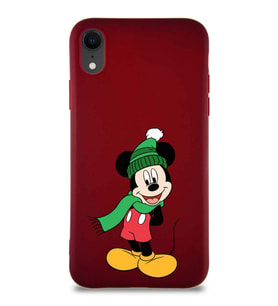 Apple iPhone XR Soft Premier Kapak Mickey Mouse-G Tasarımlı Silikon Kılıf - Mürdüm (Şeffaf)