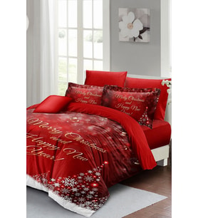 Yılbaşı Süsü Happy New Noel %100 Pamuk Saten 3d Çift Kişilik Nevresim Takımı