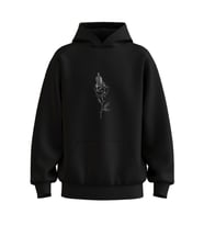 Oversize 'Fire Rose' Baskılı Kapşonlu Hoodie Sweatshirt (Siyah)
