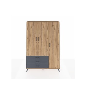 Arges Dolap 6 Raflı 3 Çekmeceli Tek Askılı 132x30x195 Çam-Çam/Antrasit