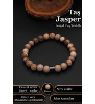 Doğal Taş Bileklik Erkek Kadın Taş Jasper Bileklik 8 mm BT048 (Kahverengi)