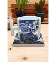 Kediler ve Sanat/Van Gogh Yıldızlı Gece The Starry Night Set 9 - T Kulplu Fincan Kupa-Taş Bardak Altlığı 7