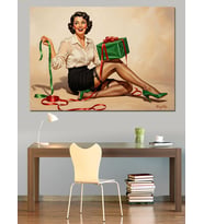 Noel Hediyeli Pin-Up Kadın Dekoratif Kanvas - Mdf Ahşap Tablo