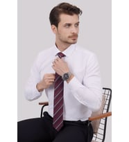 Beyaz Armür & Bordo Çizgi Desen Hediye Kutulu Gömlek Kravat Seti (Beyaz)