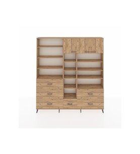 Arges Gardrop 17 Raflı 6 Çekmeceli 3 Kapaklı 220x30x243 Çam-Çam