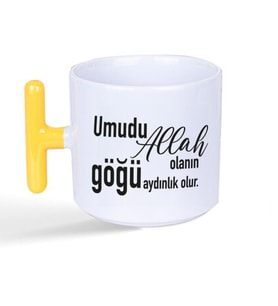 Umudu Allah Olanın Göğü Aydınlık Olur Baskılı Sarı Kulplu T Kupa